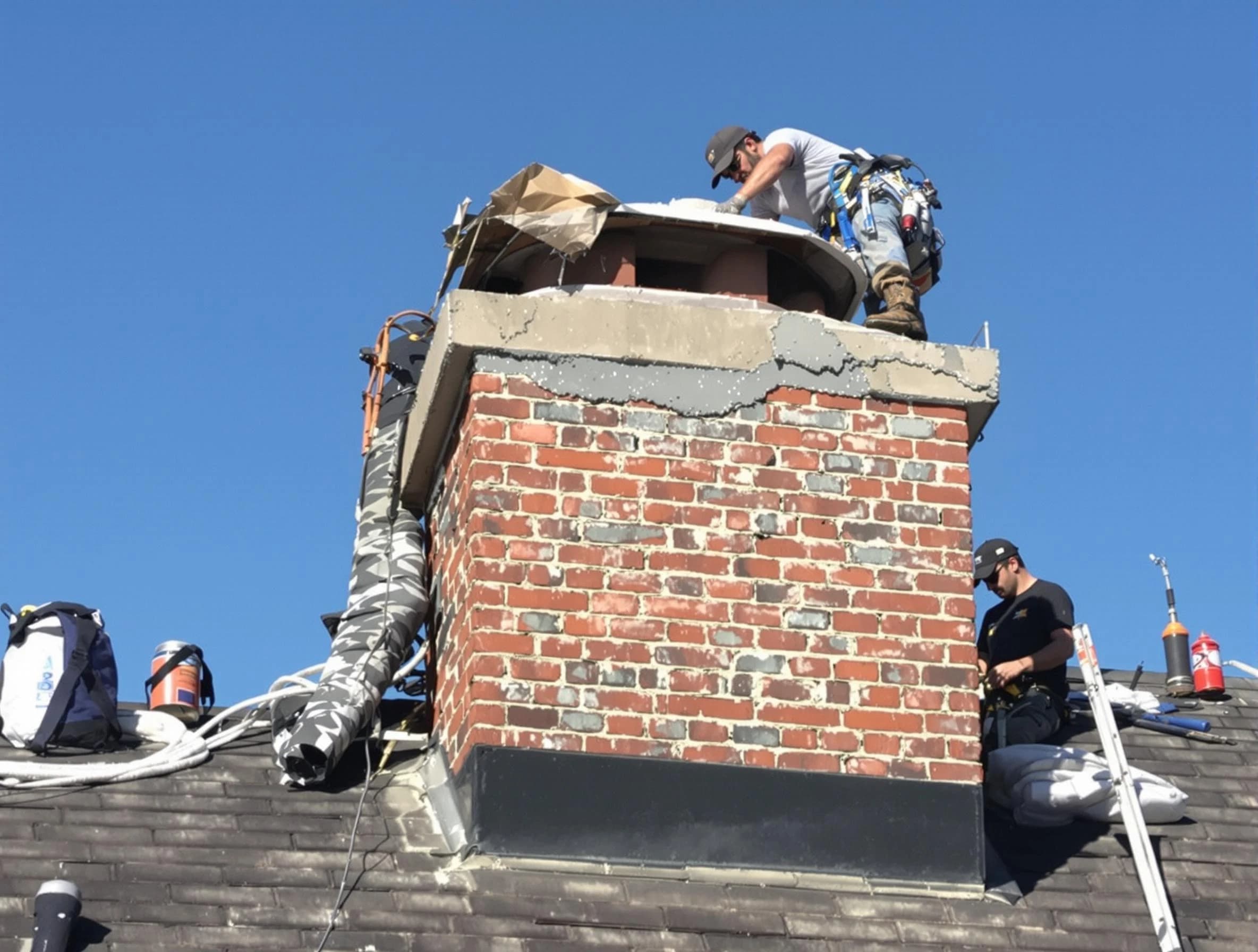 Thompson's Station Chimney Sweep installing a custom chimney crown in Thompson's Station, TN