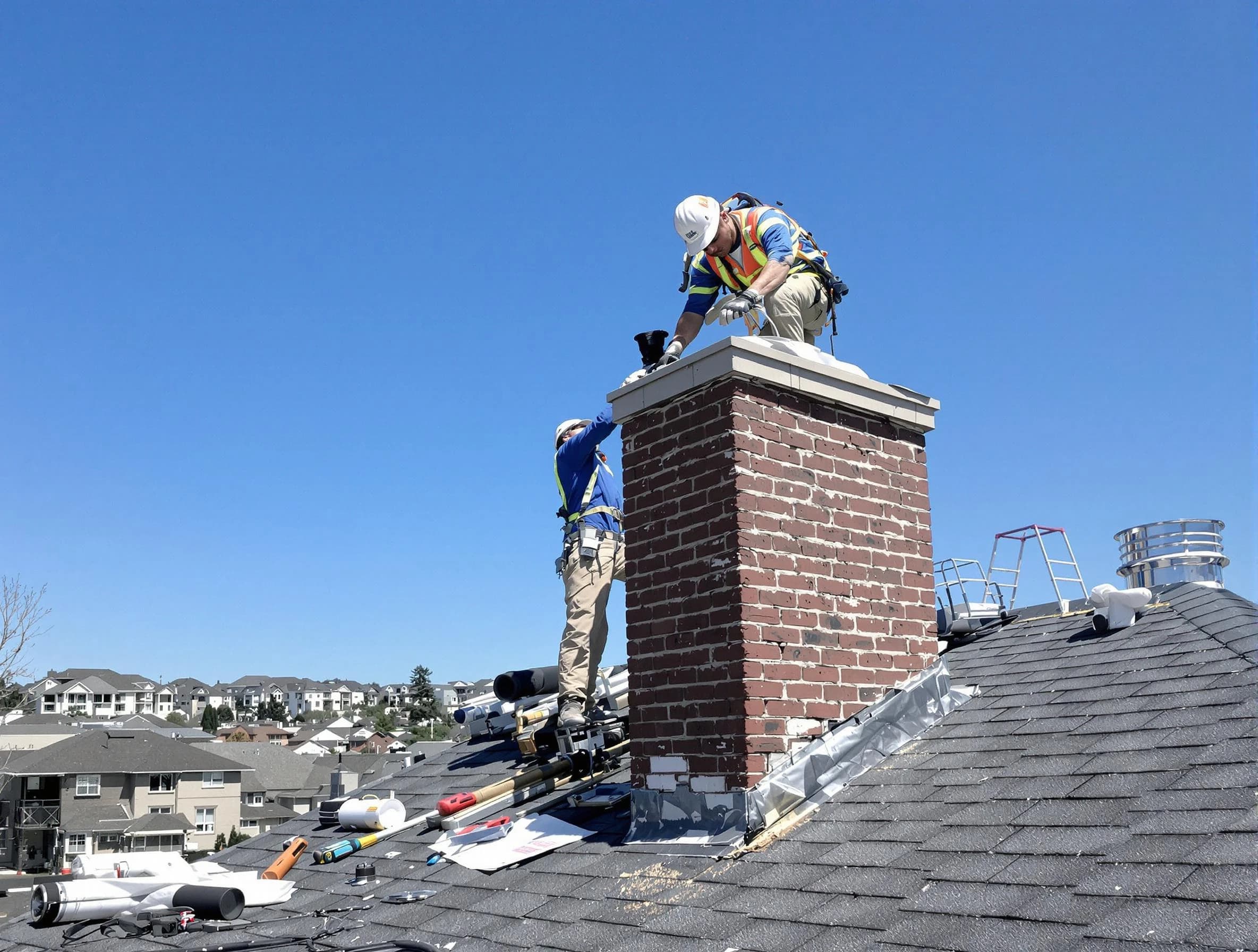 Thompson's Station Chimney Sweep repairing a chimney crown in Thompson's Station, TN