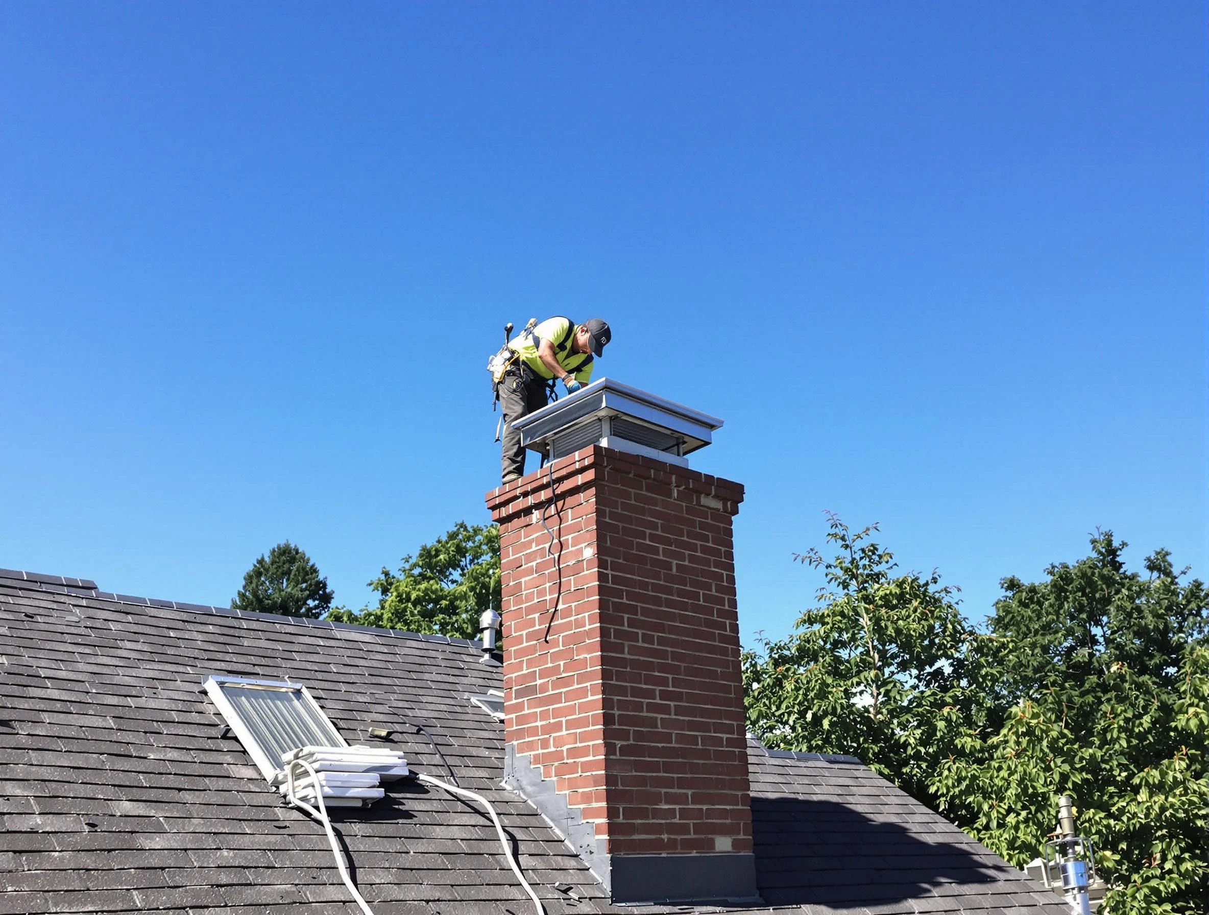 Thompson's Station Chimney Sweep technician measuring a chimney cap in Thompson's Station, TN